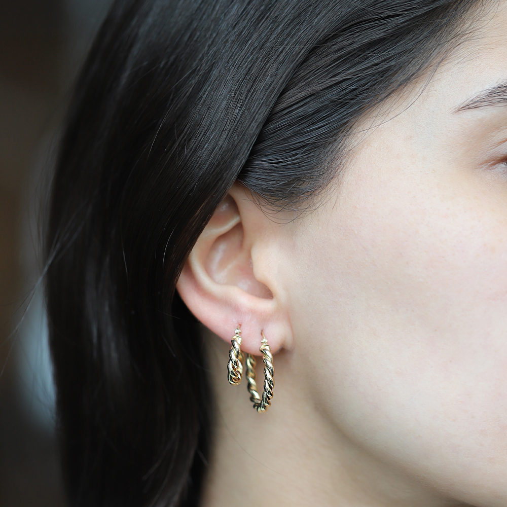 14 Ayar Sarı Altın Burgu Halka Küpe