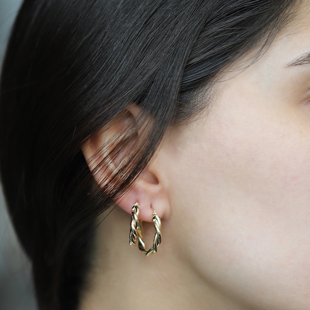 14 Ayar Sarı Altın Burgu Halka Küpe