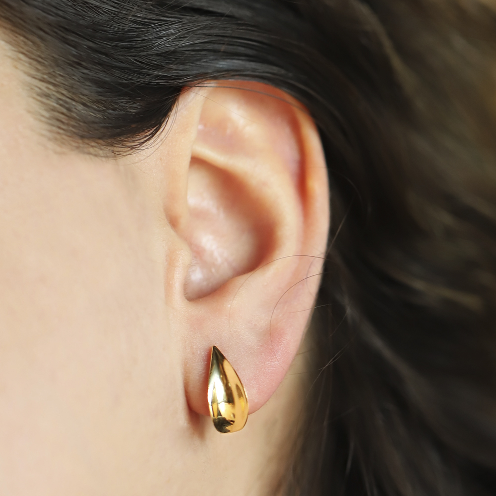 14 Ayar Sarı Altın Damla Halka Küpe