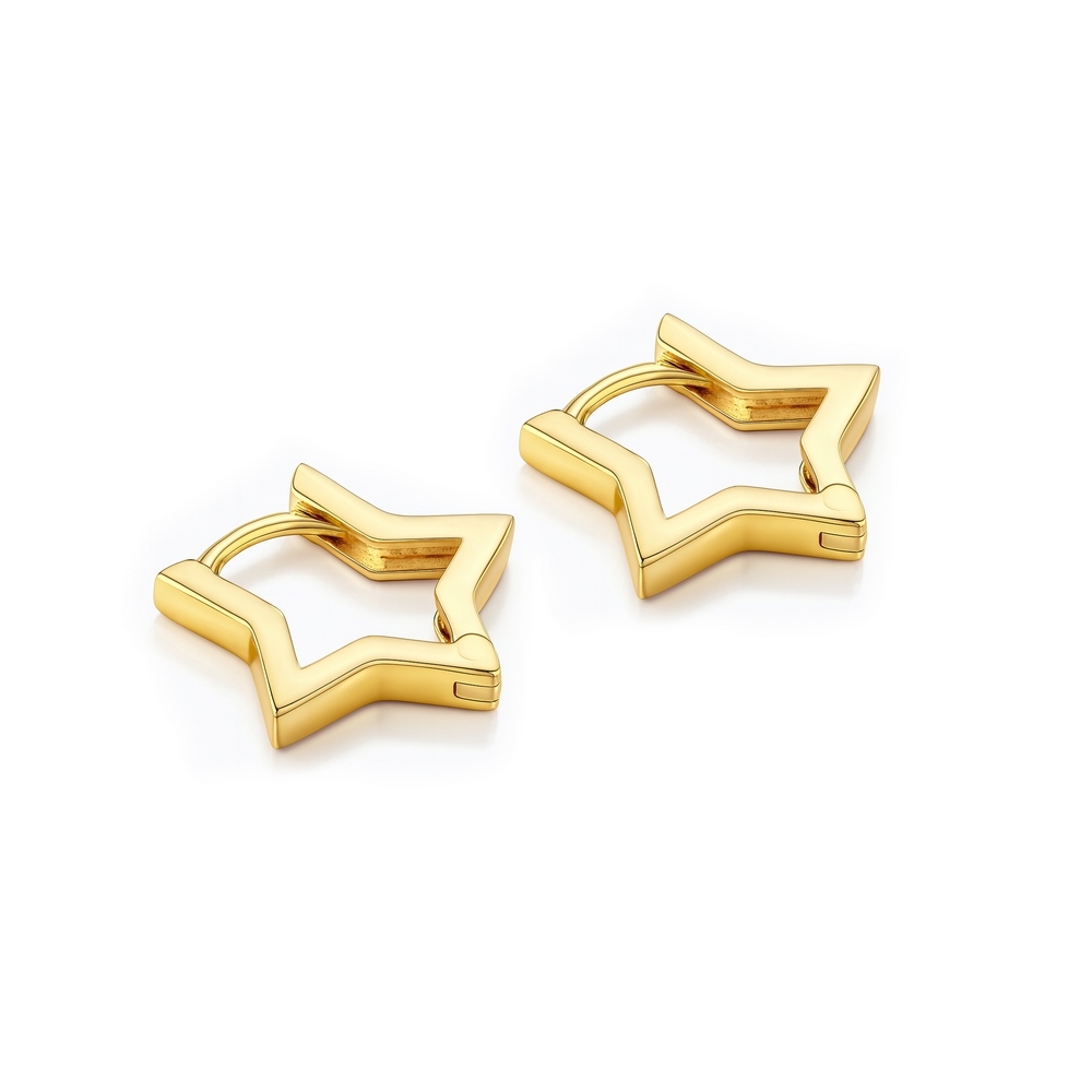 14 Ayar Sarı Altın Yıldız Halka Küpe