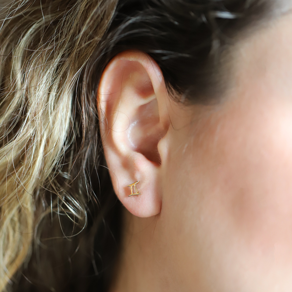 14 Ayar Sarı Altın İkizler Burç Küpe