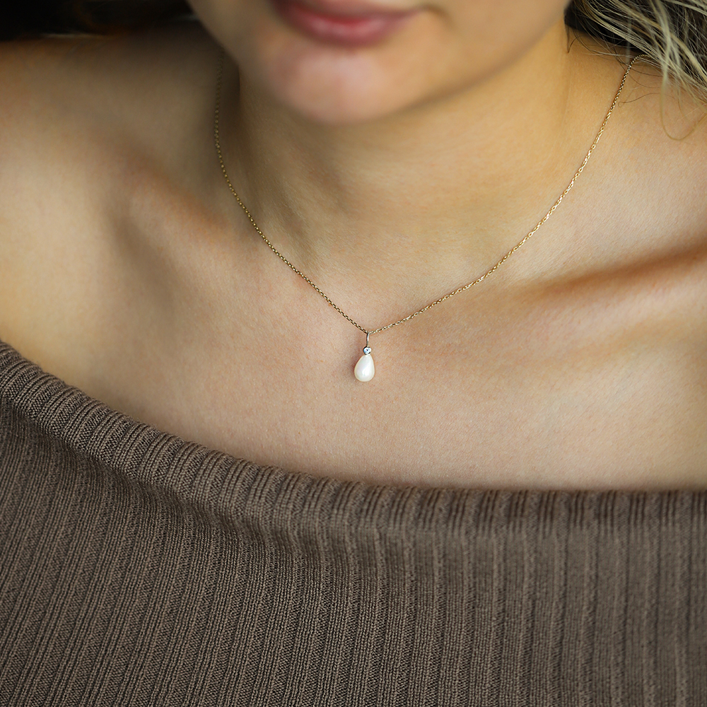 14 Ayar Sarı Altın İnci Kolye