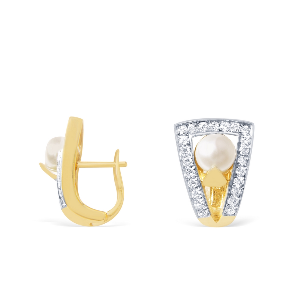 14 Ayar Sarı Altın İnci Küpe