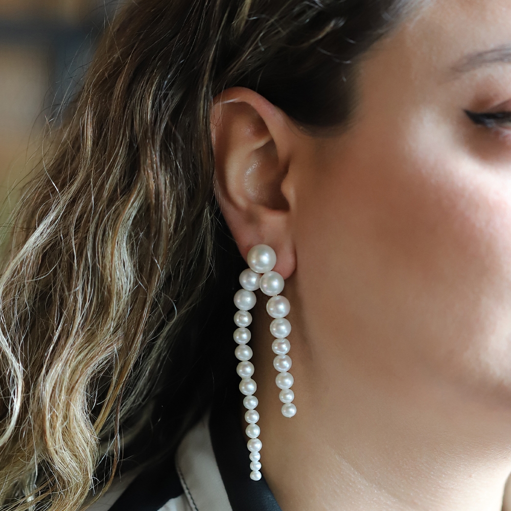 14 Ayar Sarı Altın İnci Küpe