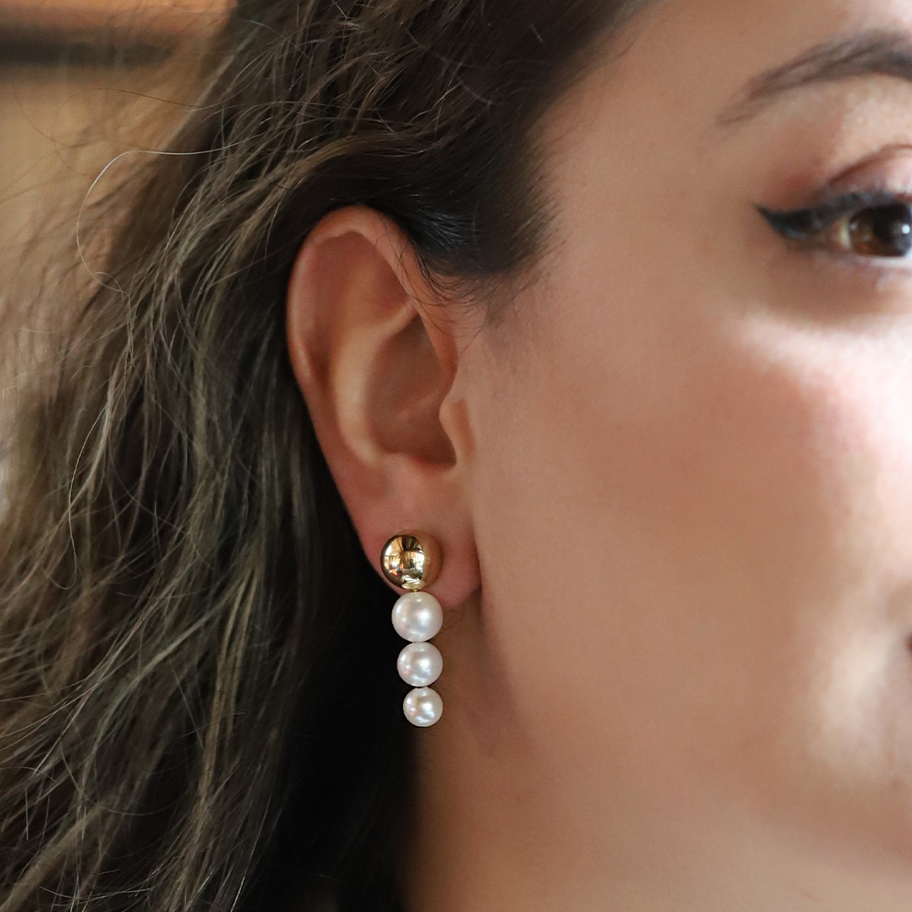 14 Ayar Sarı Altın İnci Küpe