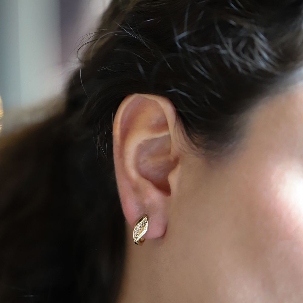 14 Ayar Sarı Altın Taşlı J Küpe