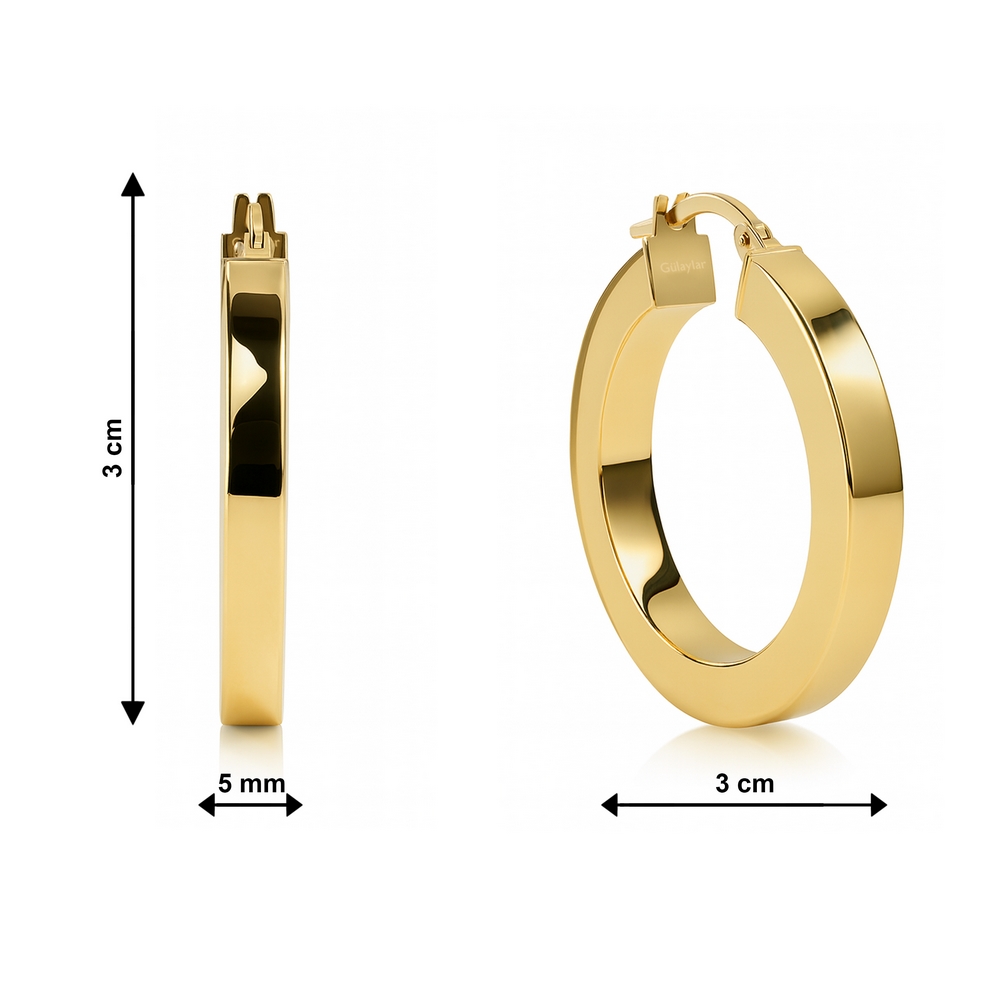 14 Ayar Sarı Altın Kalın Halka Küpe