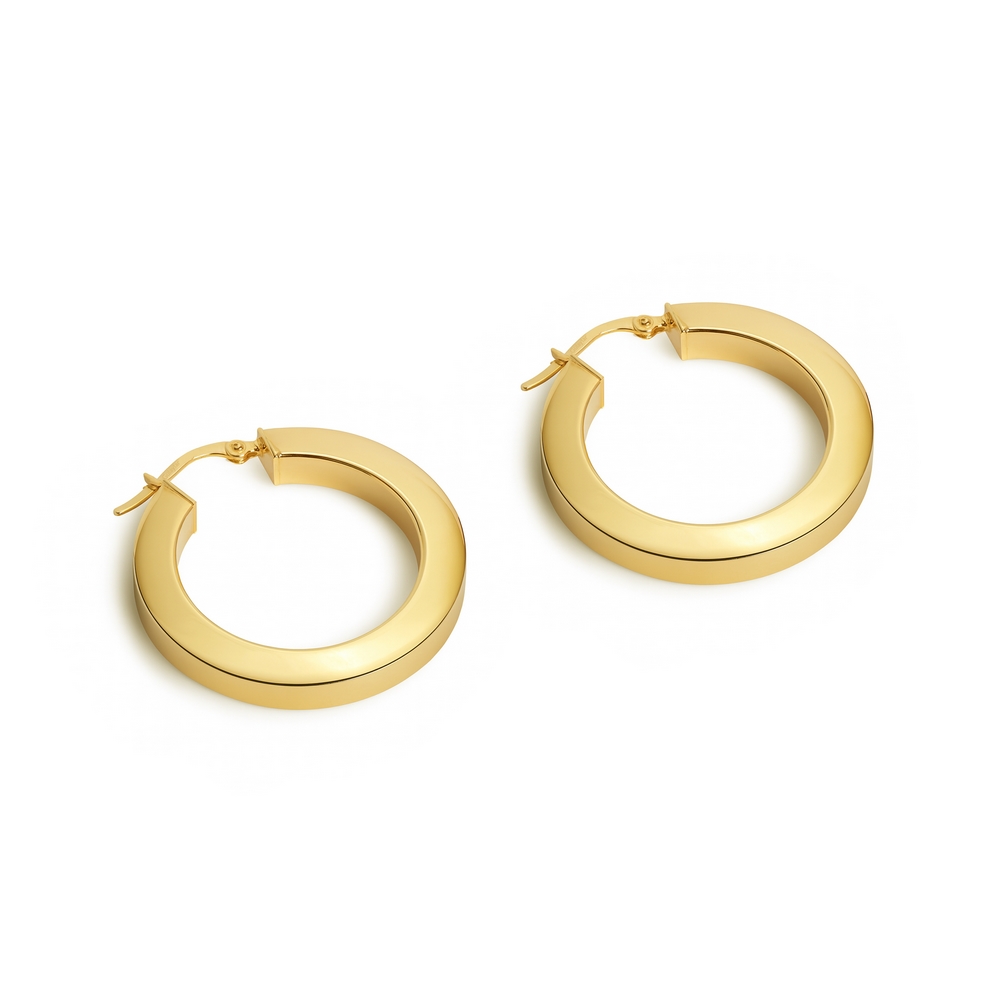 14 Ayar Sarı Altın Kalın Halka Küpe