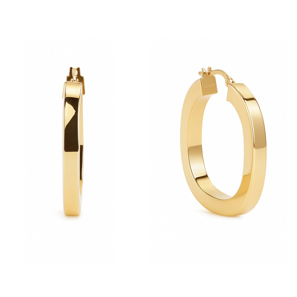 14 Ayar Sarı Altın Kalın Halka Küpe