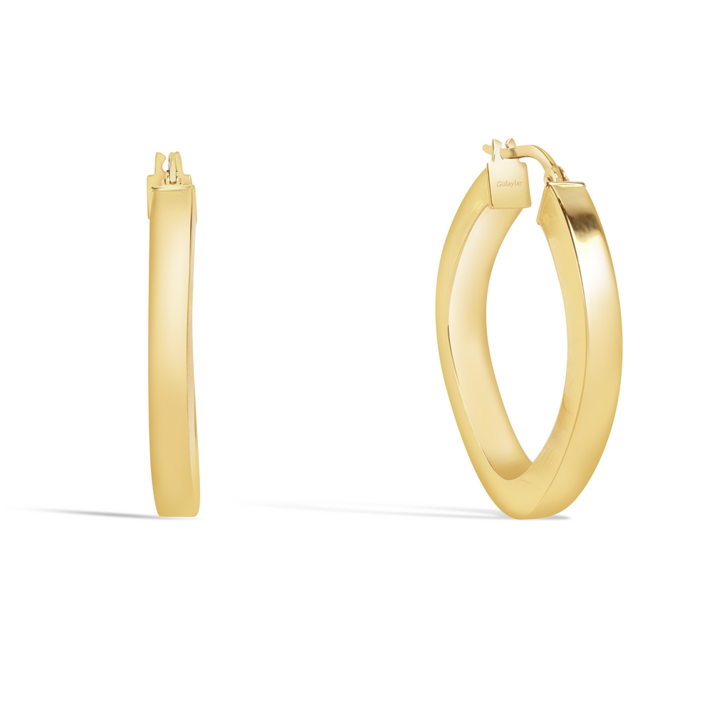 14 Ayar Sarı Altın Kalın Halka Küpe