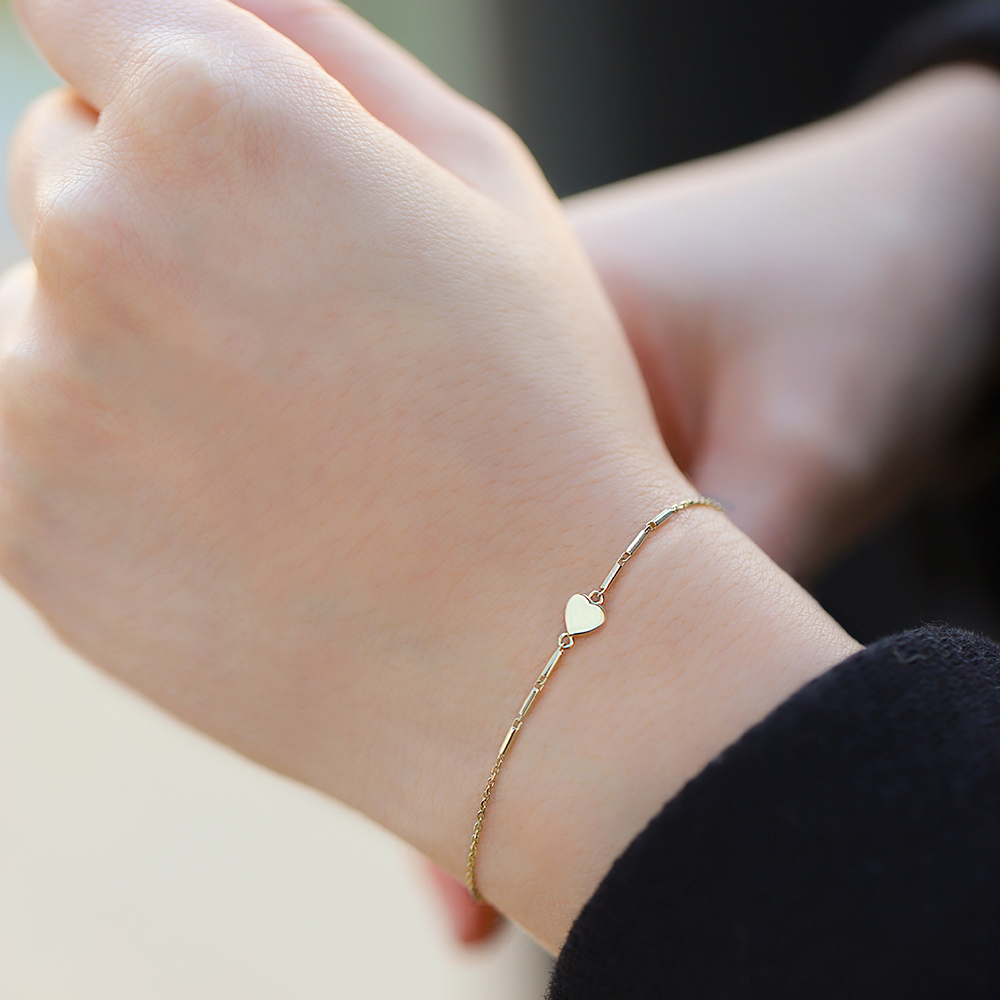 14 Ayar Sarı Altın Kalp Minimal Bileklik