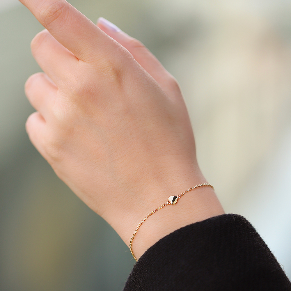 14 Ayar Sarı Altın Kalp Minimal Bileklik