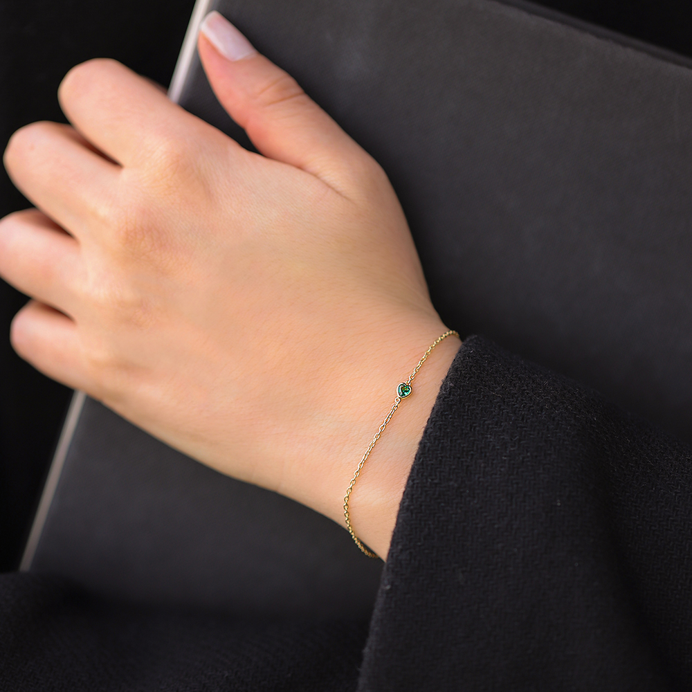 14 Ayar Sarı Altın Kalp Figürlü Bileklik