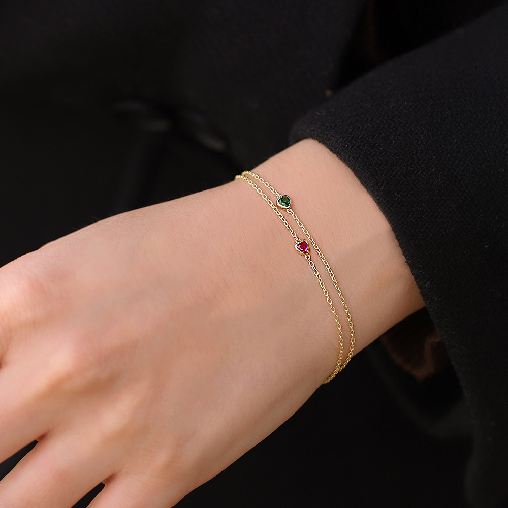 14 Ayar Sarı Altın Yeşil Taşlı Minimal Bileklik