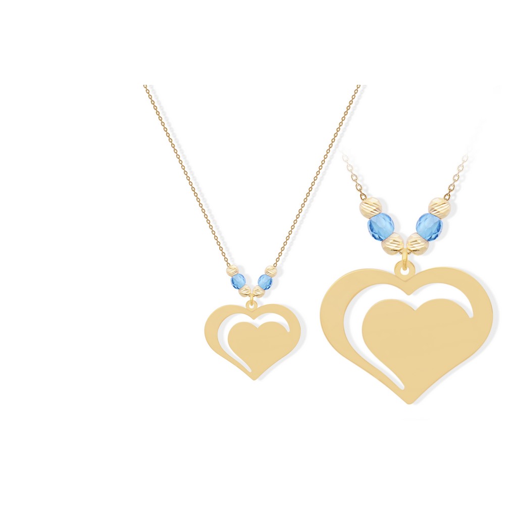 14 Ayar Sarı Altın Mavi Taşlı Kalp Kolye