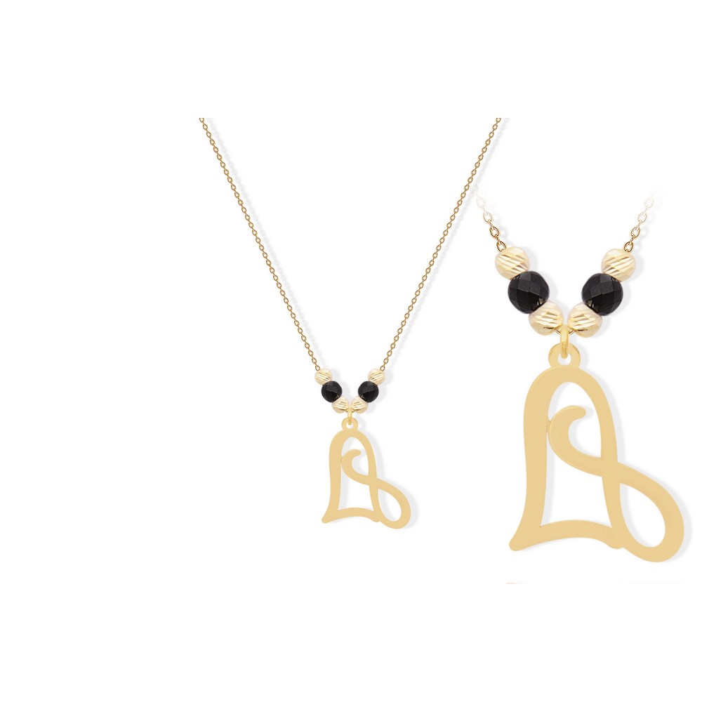 14 Ayar Sarı Altın Siyah Taşlı Kalp Kolye