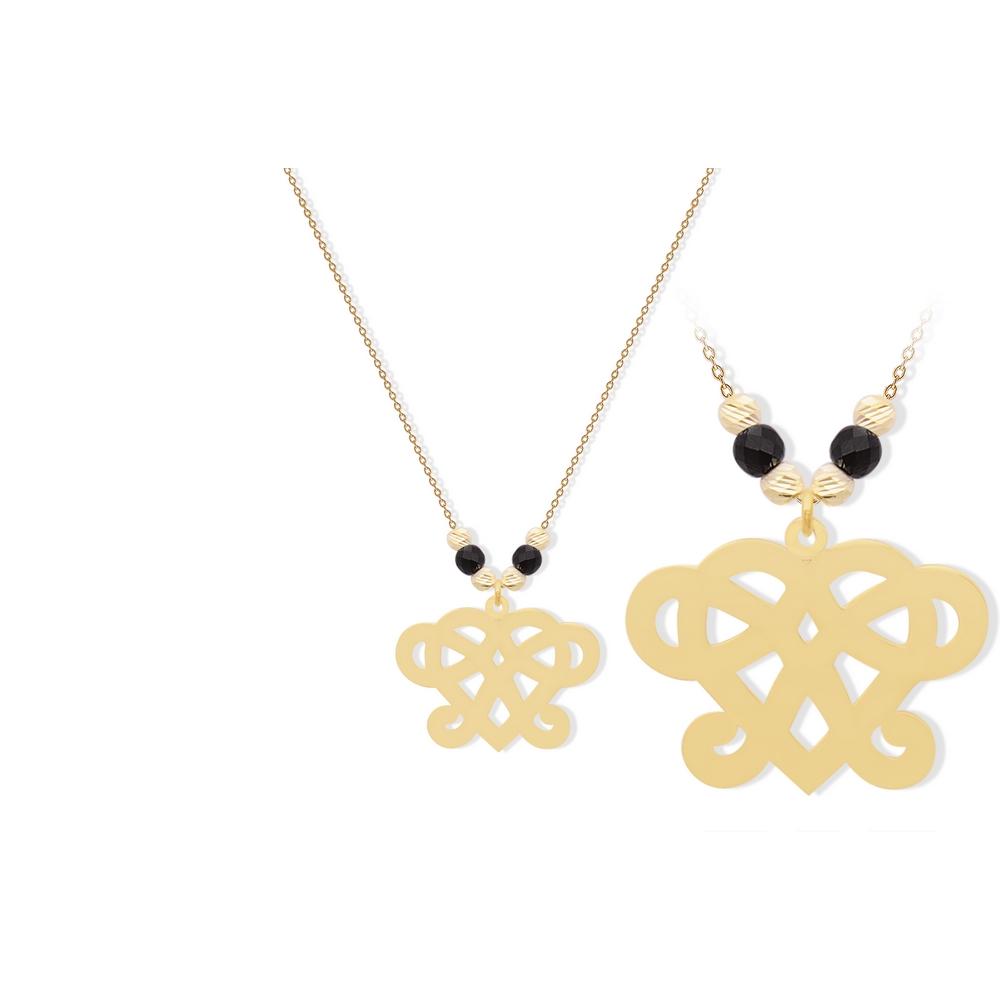 14 Ayar Sarı Altın Siyah Taşlı Kalp Kolye