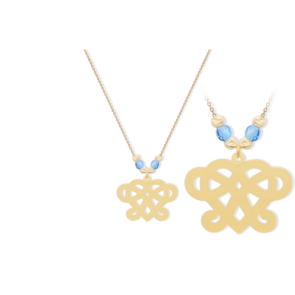 14 Ayar Sarı Altın Mavi Taşlı Kalp Kolye