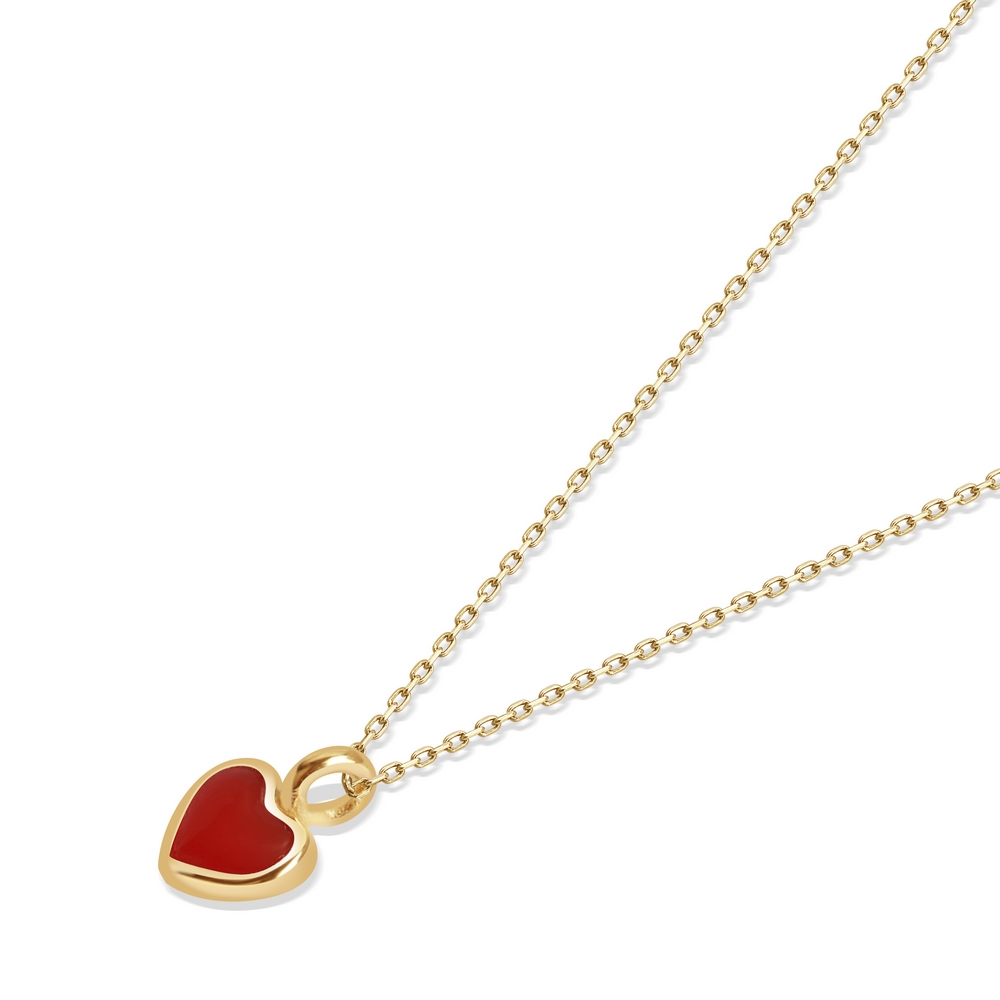 14 Ayar Sarı Altın Kırmızı Mineli Kalp Kolye