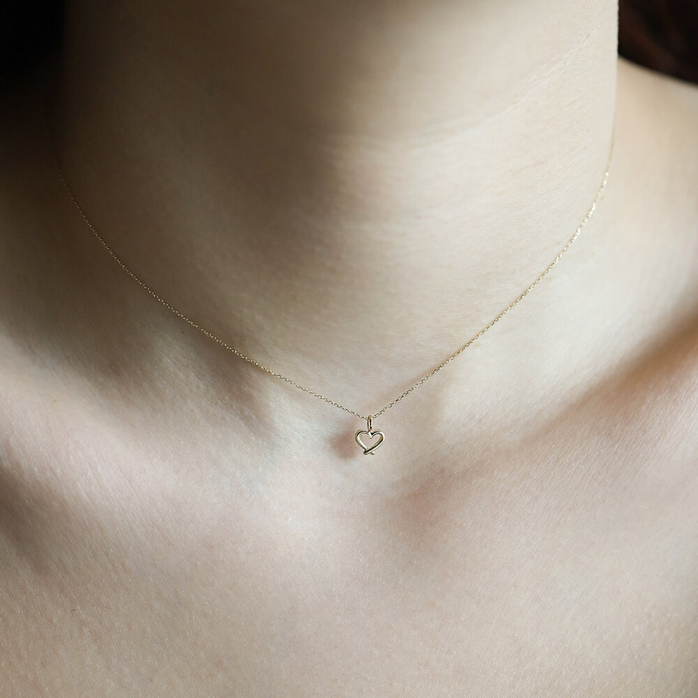 14 Ayar Sarı Altın Minimal Kalp Kolye