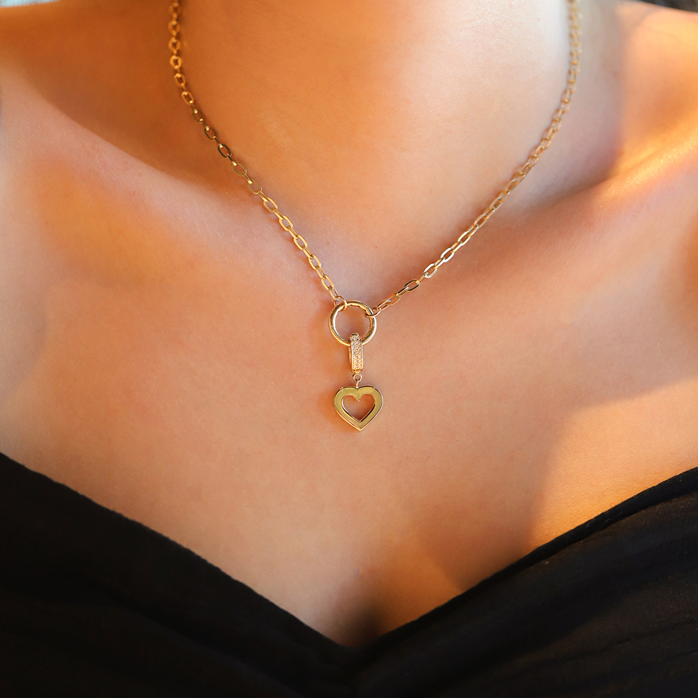 14 Ayar Sarı Altın Taşlı Kalp Kolye Ucu