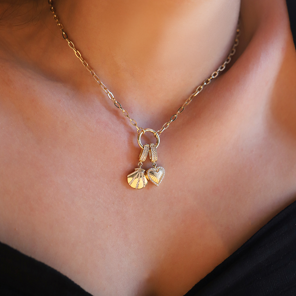 14 Ayar Sarı Altın Taşlı Kalp Kolye Ucu