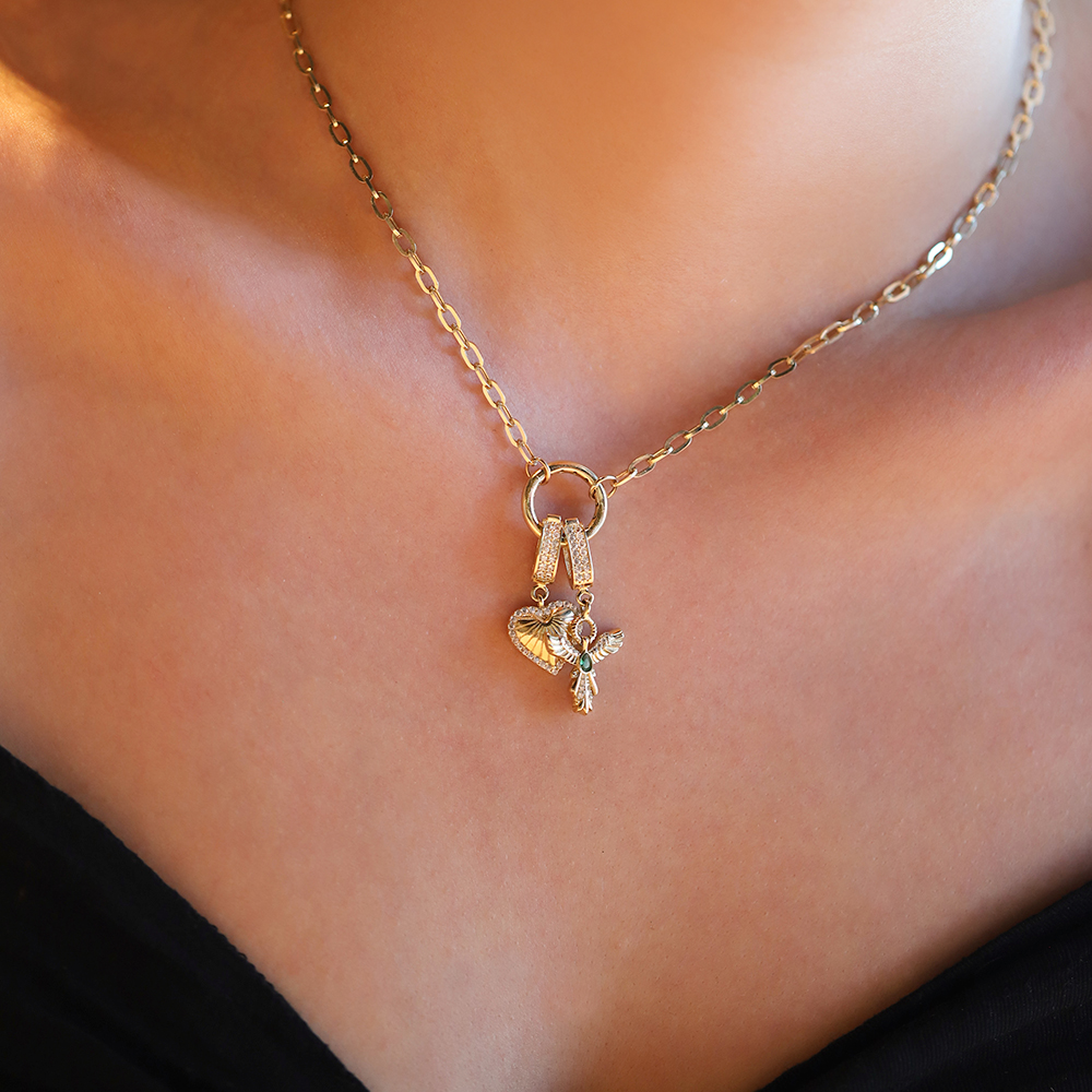 14 Ayar Sarı Altın Taşlı Kalp Kolye Ucu