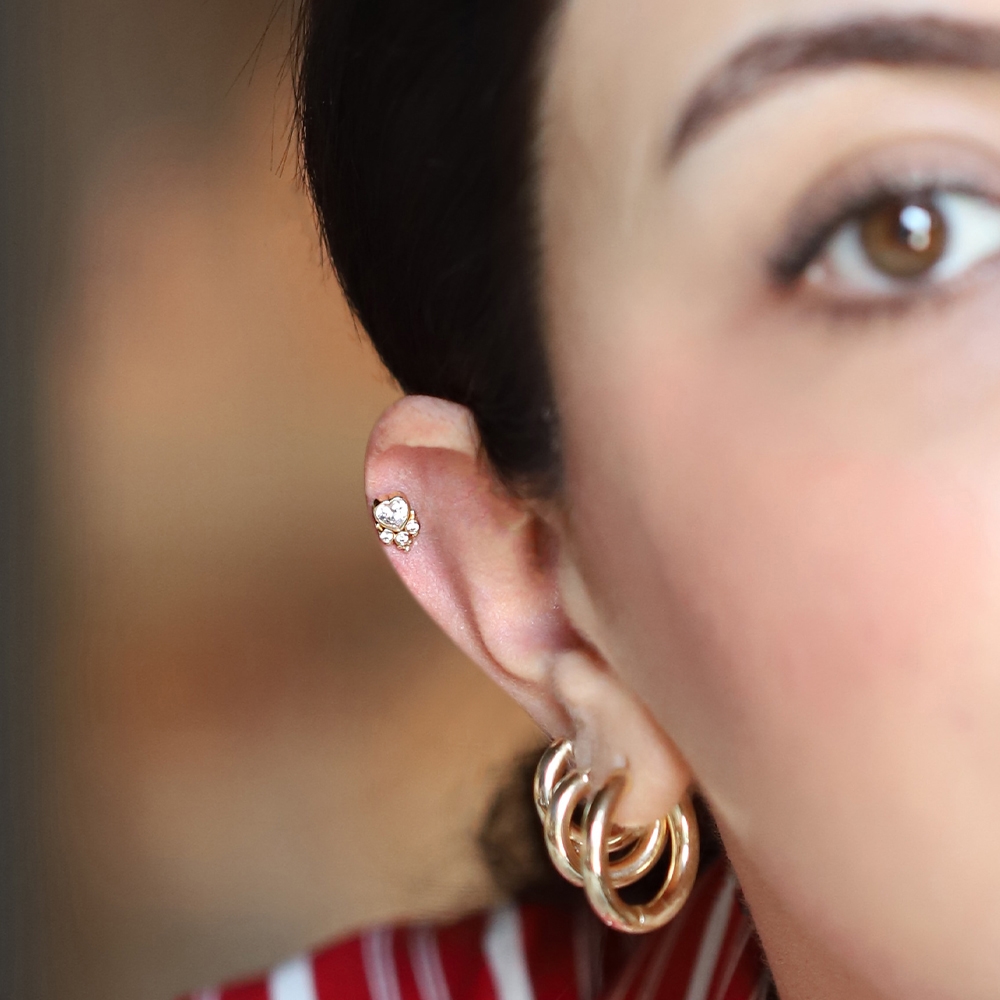14 Ayar Sarı Altın Kalp Tragus Piercing