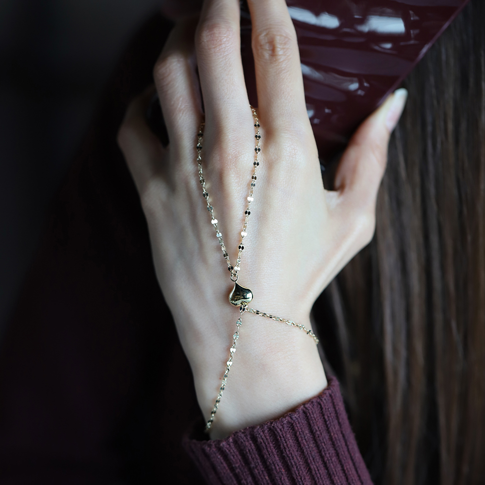 14 Ayar Sarı Altın Kalp Figürlü Şahmeran