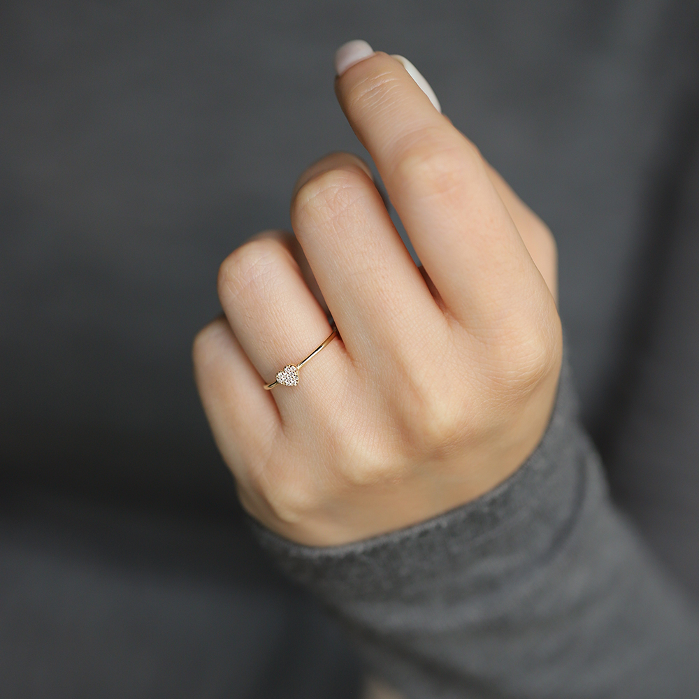 14 Ayar Sarı Altın Kalp Minimal Yüzük