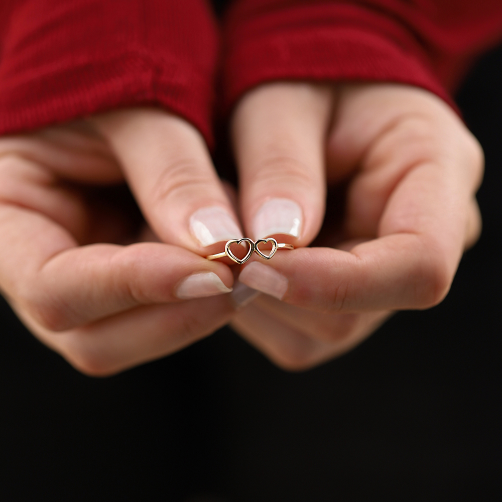 14 Ayar Sarı Altın Kalp Minimal Yüzük