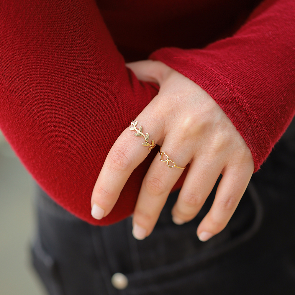 14 Ayar Sarı Altın Kalp Minimal Yüzük