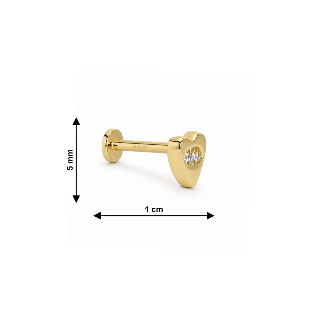 14 Ayar Sarı Altın Kalp Tragus Piercing
