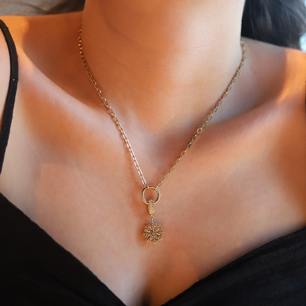 14 Ayar Sarı Altın Taşlı Kar Tanesi Kolye Ucu