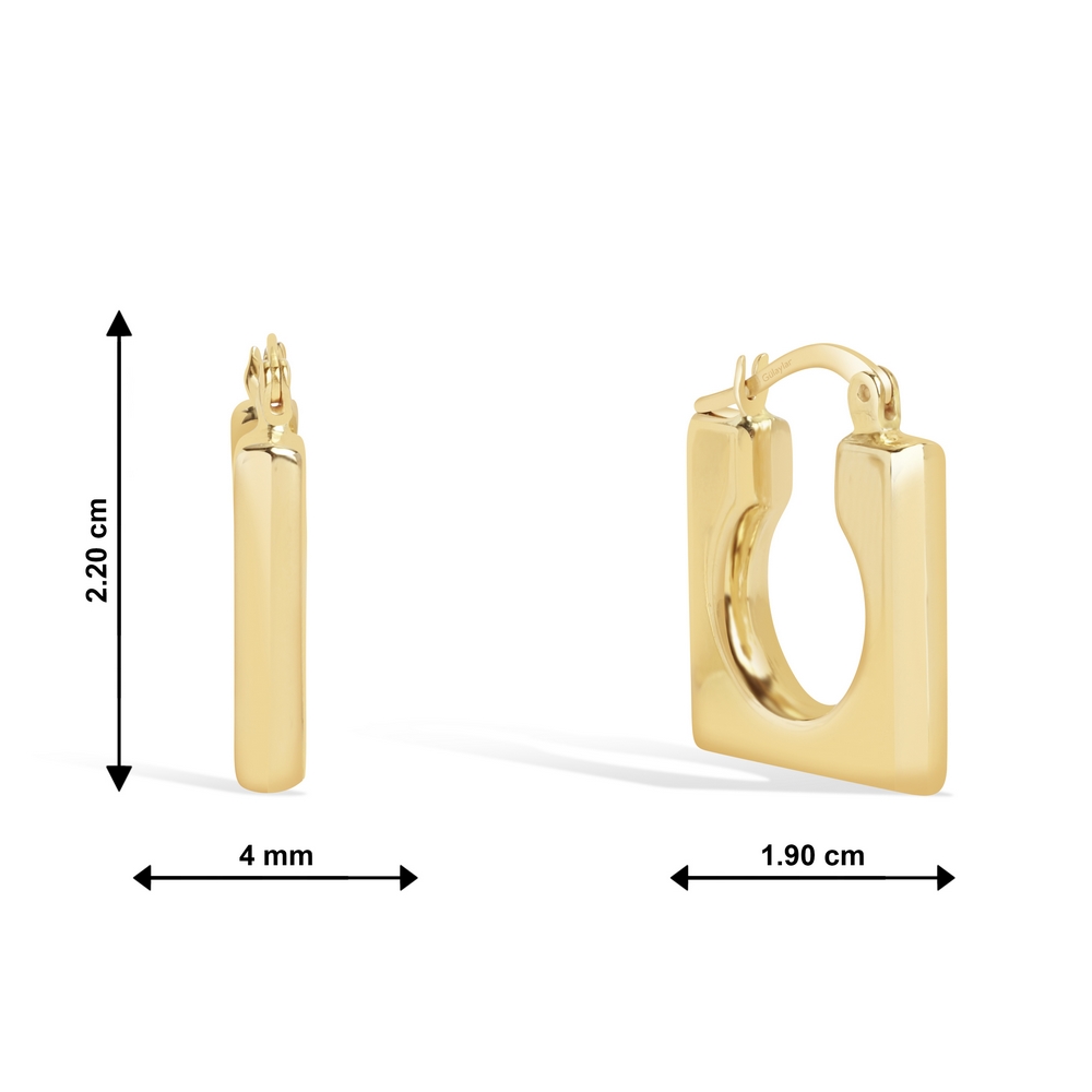 14 Ayar Sarı Altın Kare Halka Küpe