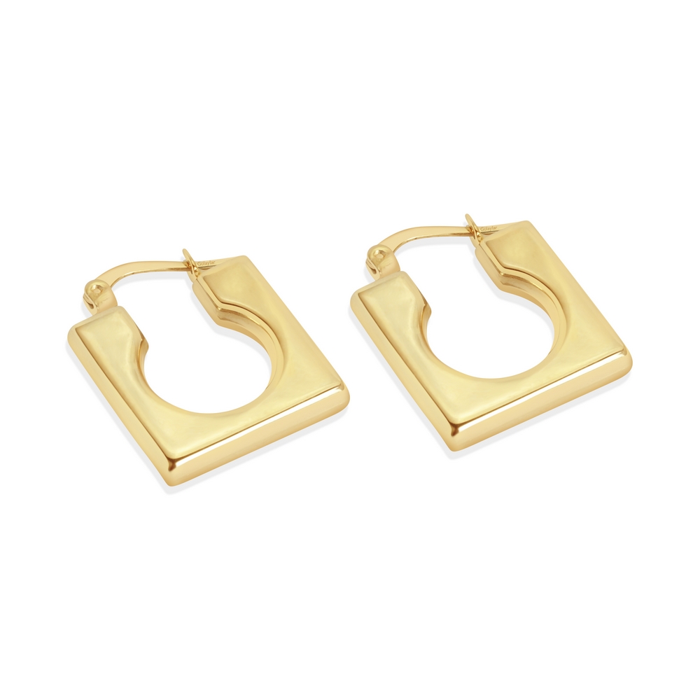 14 Ayar Sarı Altın Kare Halka Küpe