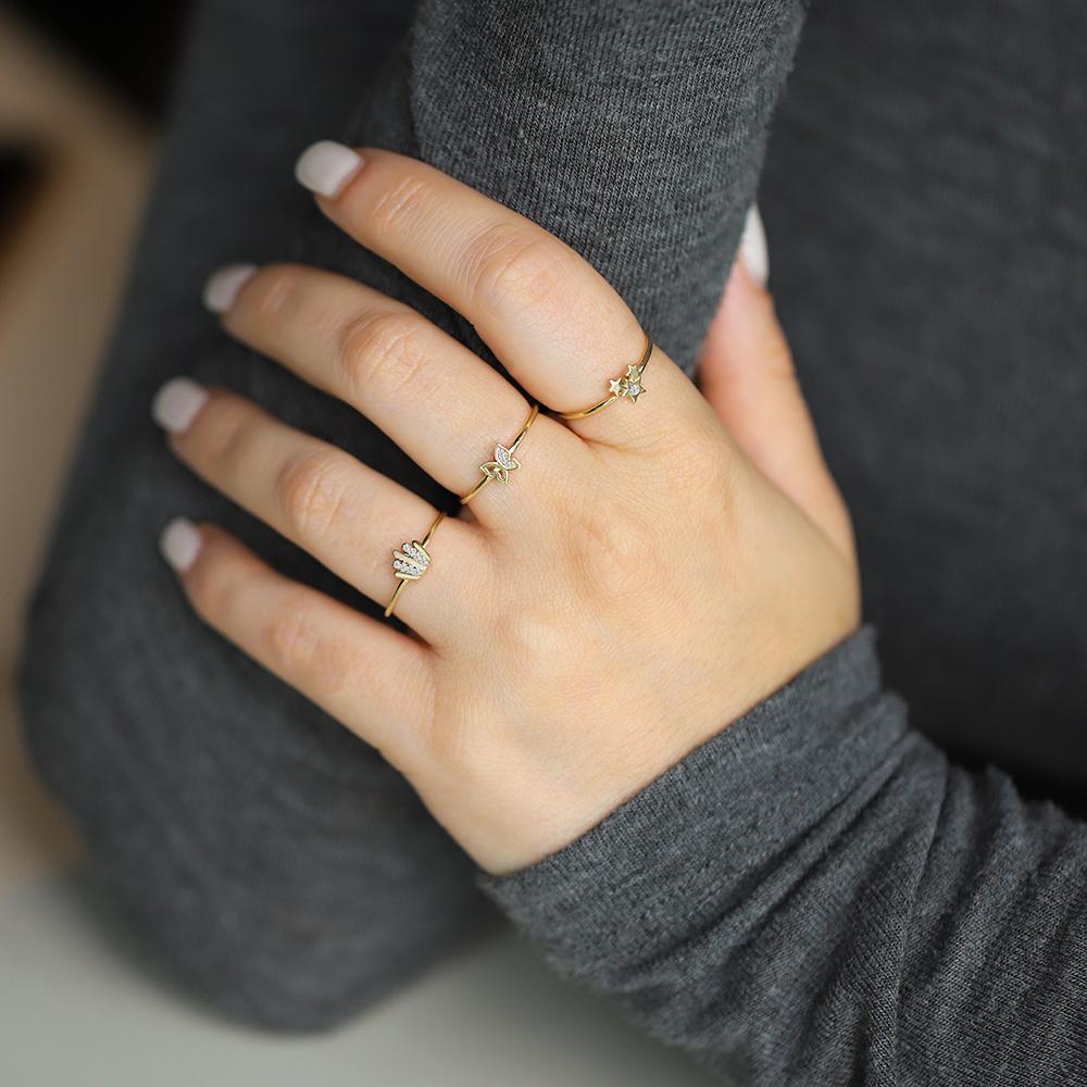 14 Ayar Sarı Altın Kelebek Minimal Yüzük