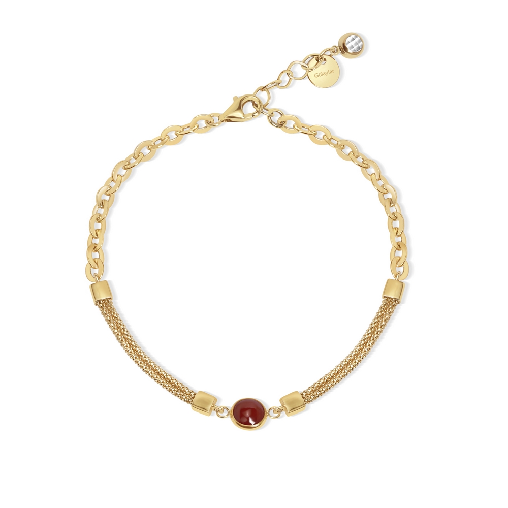 14 Ayar Sarı Altın Kırmızı Opal Taşlı Bileklik
