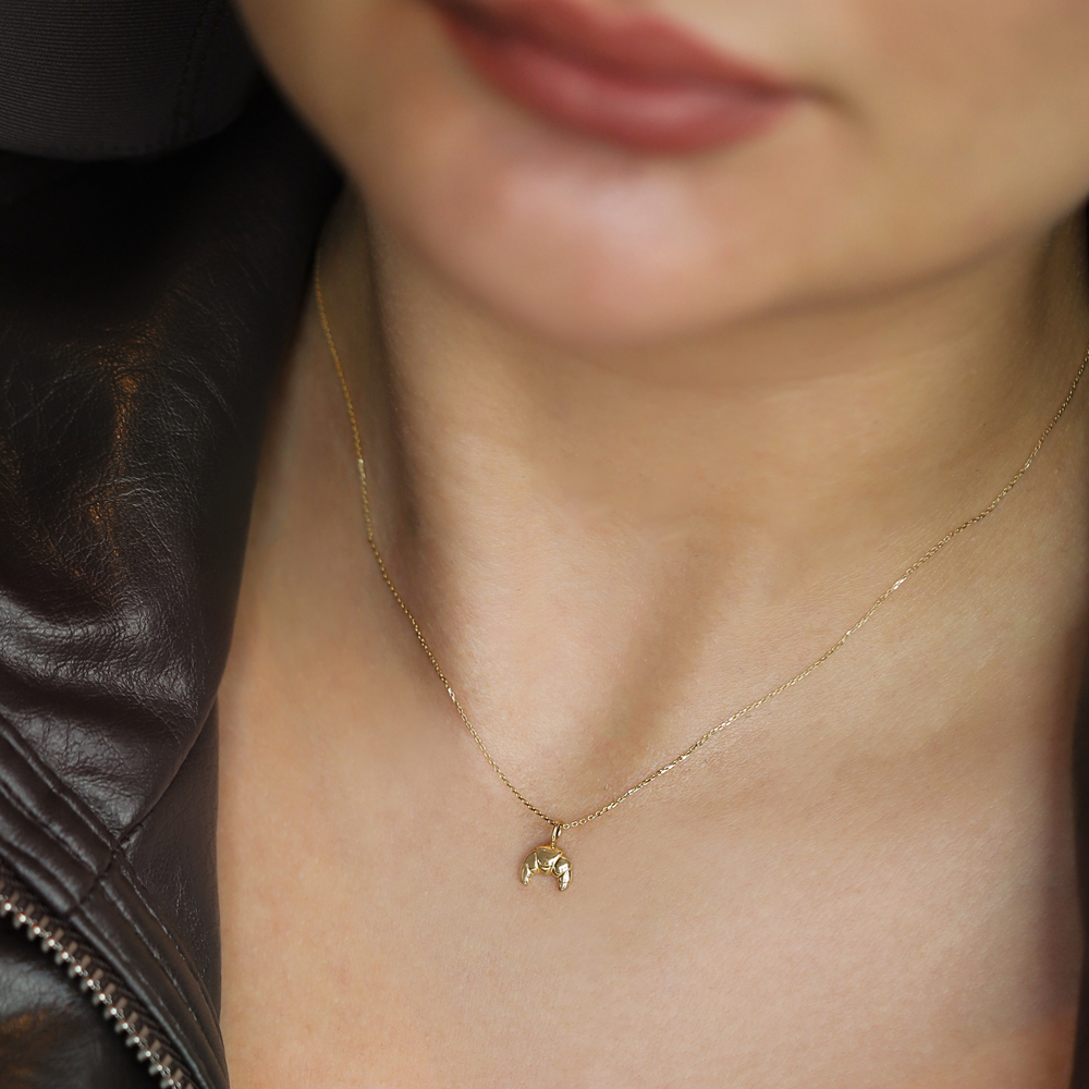 14 Ayar Sarı Altın Kruvasan Minimal Kolye