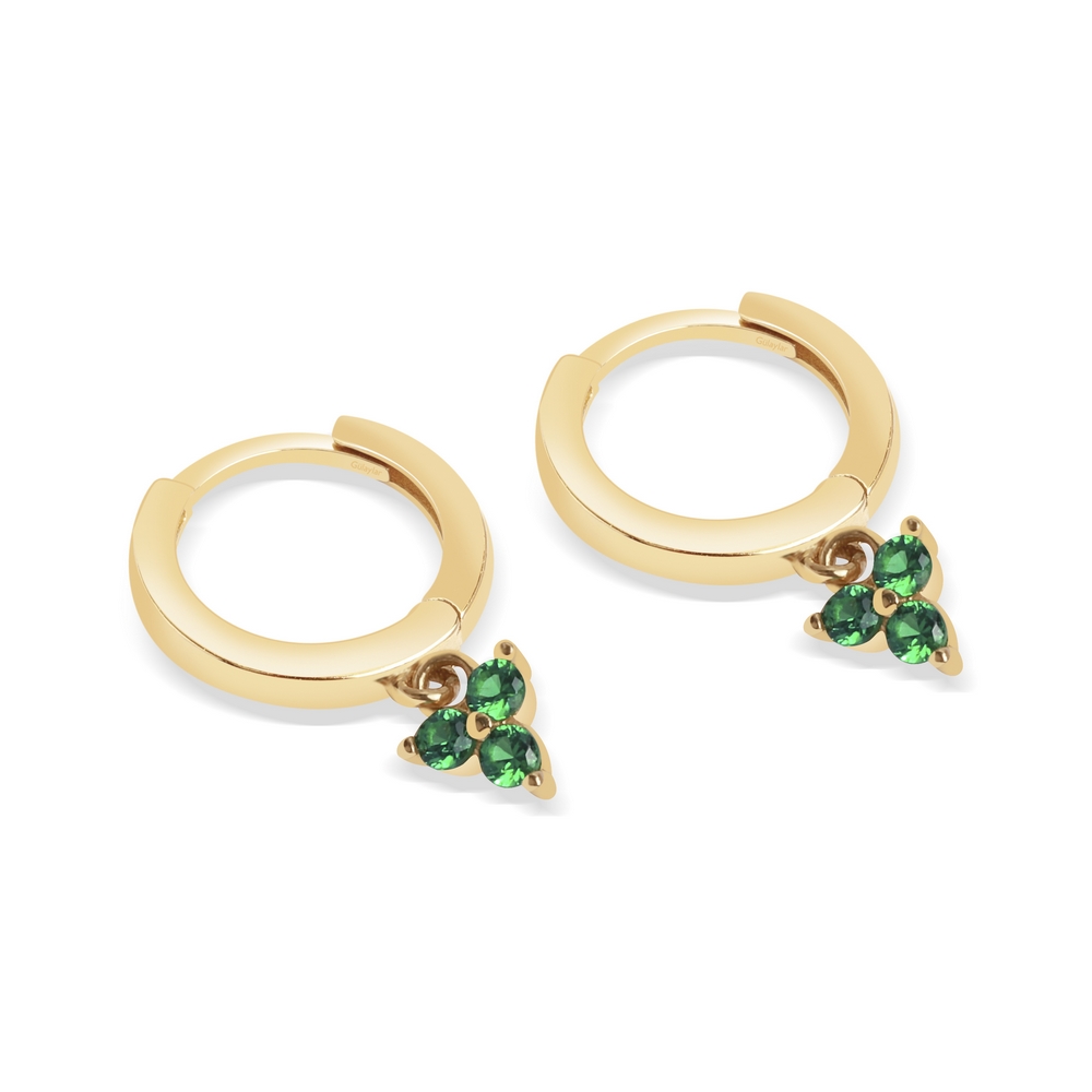 14 Ayar Sarı Altın Yeşil Taşlı Küpe