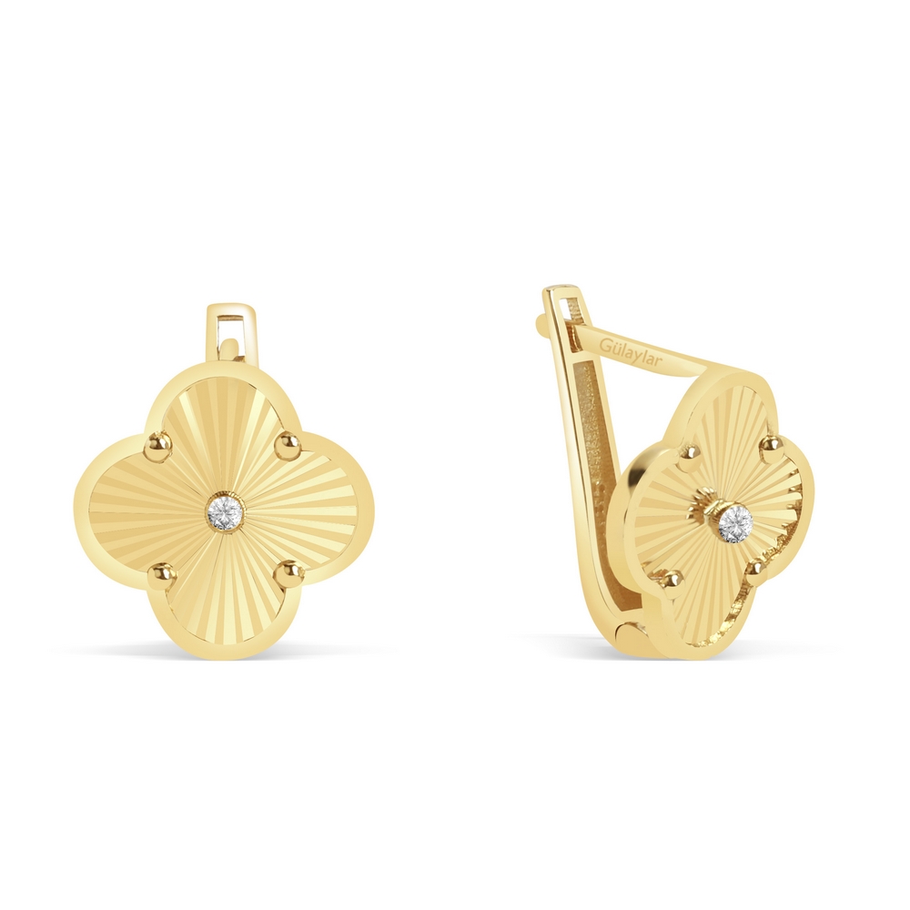 14 Ayar Sarı Altın Yonca Küpe