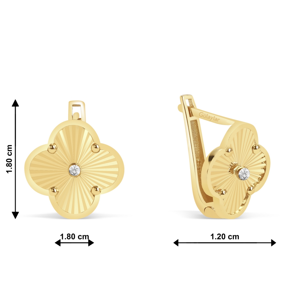 14 Ayar Sarı Altın Yonca Küpe