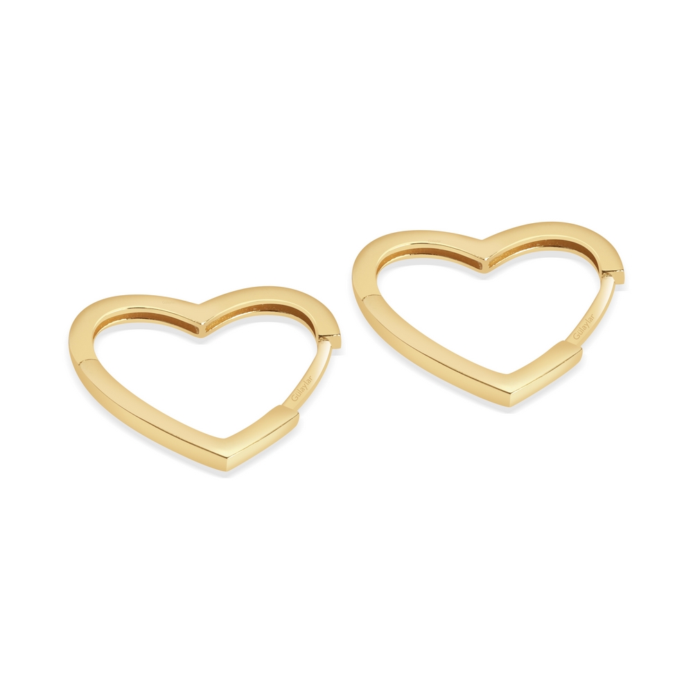 14 Ayar Sarı Altın Kalp Küpe