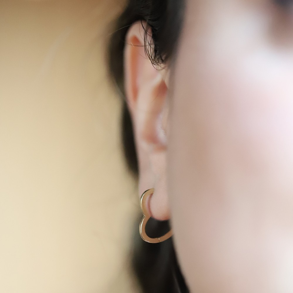 14 Ayar Sarı Altın Kalp Küpe