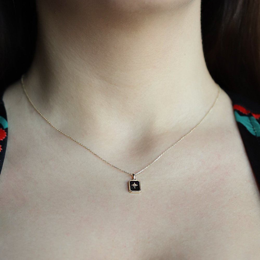 14 Ayar Sarı Altın Kutup Yıldızı Kolye