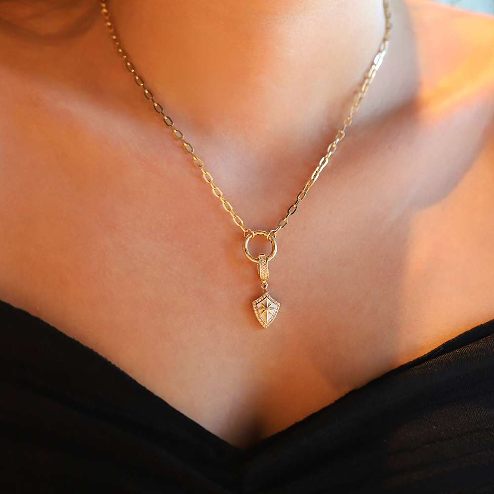 14 Ayar Sarı Altın Taşlı Kutup Yıldızı Kolye Ucu