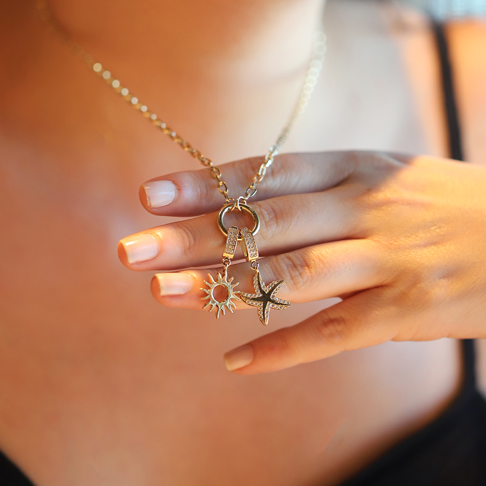 14 Ayar Sarı Altın Taşlı Deniz Yıldızı Kolye Ucu