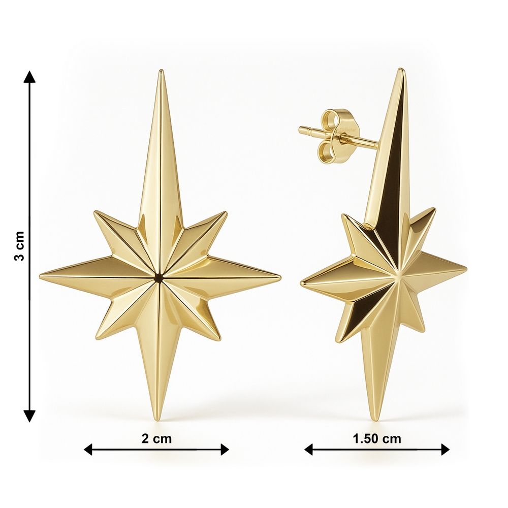14 Ayar Sarı Altın Kutup Yıldızı Figürlü Küpe