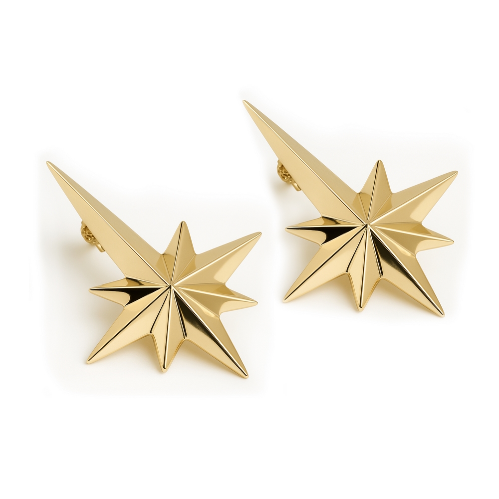 14 Ayar Sarı Altın Kutup Yıldızı Figürlü Küpe