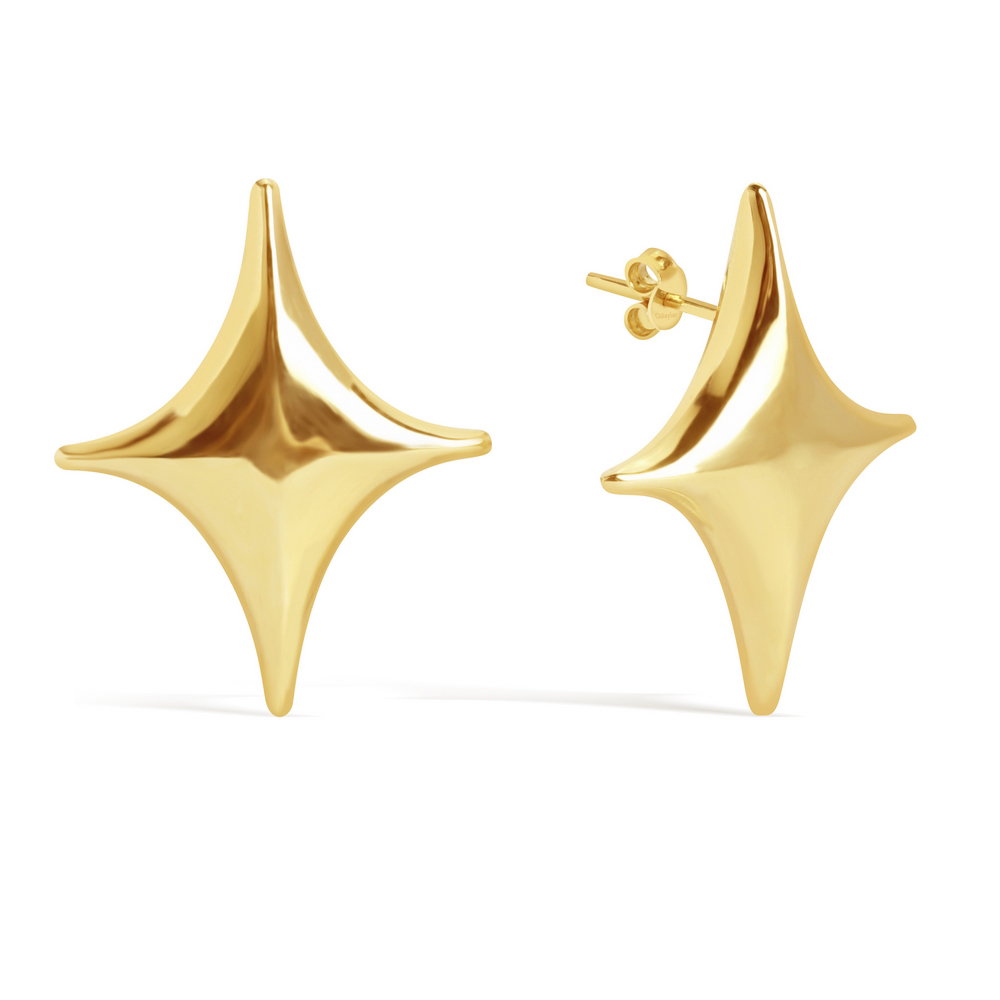 14 Ayar Sarı Altın Kutup Yıldızı Küpe